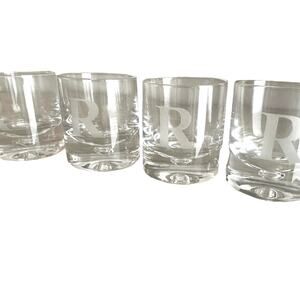 Personalized Crystal Double Old Fashion Glasses Set/4 Times Square Initial